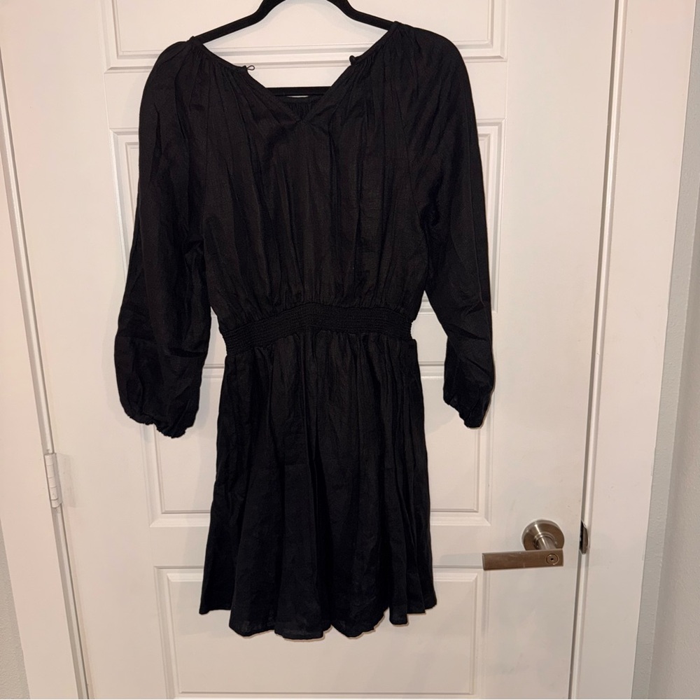J. Crew Black Linen Mini Dress Long Sleeve Size XS